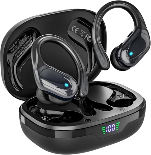 HAOYUYAN Wireless Earbuds, Sports Bluetooth Headphones, 80Hrs Playtime Ear Buds with LED Power Display, Noise Canceling Headset, IPX7 Waterproof Earphones for Workout/Running (Black)