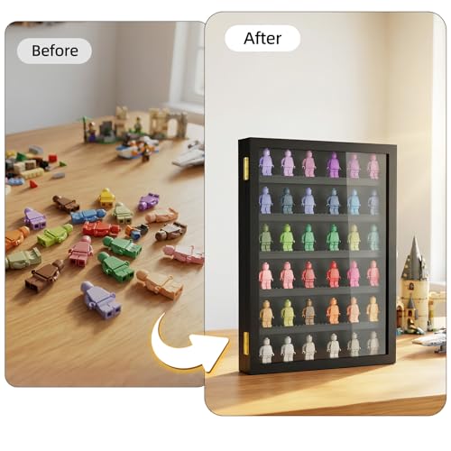 Image of TJ.MOREE 6 Tier Minifigure Display Case for Collectibles Wall Mount Black | 12.3 x 16.7 inches, Adjustable Shelves, Holds Up to 54 Mini Figures