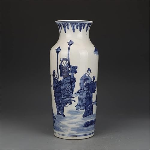 DANN - Jarrón cilíndrico con patrón azul y blanco antiguo para decoración de oficina en casa