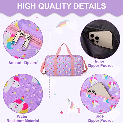Dance Bag Girls, RAVUO Kids Duffle Bag Unicorn Overnight Travel Gym Bag with Shoe Compartments Sports Ballet Bag Teens Weekender Sleepover Carry On Bag3