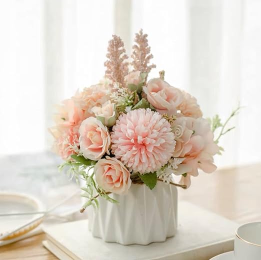 Hisow Artificial Flowers in Pot, Mini Pink Flower