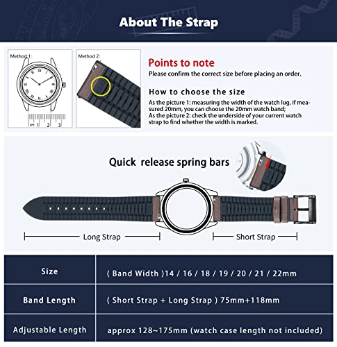 Image of BINLUN Leather Silicone Watch Bands 14mm 16mm 18mm 19mm 20mm 21mm 22mm Quick Release Breathable Micro-Perforated Leather Silicone-Lined Hybrid Watch Straps Silver /Black /Gold Buckle Men Women