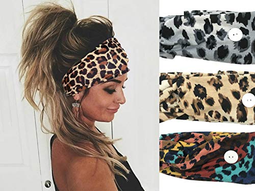 Leopard Print Headbands for Women Girls Button Knitted Headband for mask Hairband Hair Hoops Accessories Head Band Wrap Hair Accessories (leopard)
