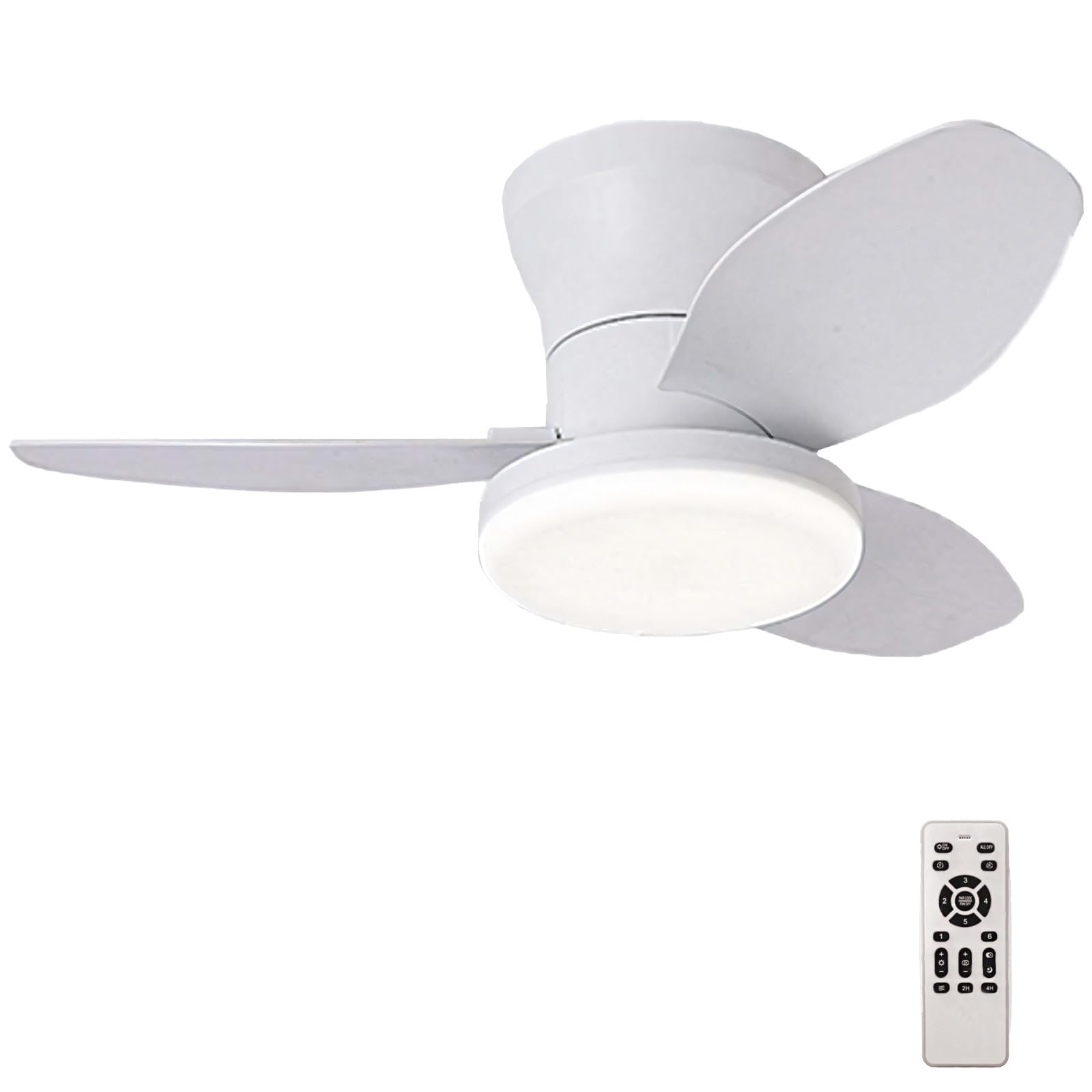 SXDMOUBK Modern LED Ceiling Fan with Lights & Remote Control Dimmable Silent Reversible 3 Blade Flush Mount Fan for Bedroom Living Room Lounge White 65cm