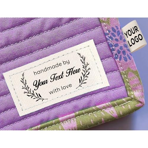 Custom Cotton Labels Tags, Quilt Labels, Personalized Fabric Tags for Handmade Items Clothing Crochet, 100% Cotton, Single-Color Printing, Pre-Cut or Ribbon Roll, 40 to 500pcs, 25x50mm