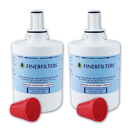 Finerfilters Kühlschrank-Wasserfilter kompatibel mit Samsung Aqua Pure Plus, DA29-00003, eignet sich für Version B, F oder G, 2 Stück Cover