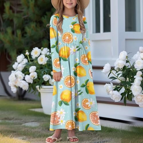 Girl's Long Sleeve Maxi Dress Loose Casual Holiday Party Dresses Long Maxi Dress with Pockets for 4-12 Years Girls4