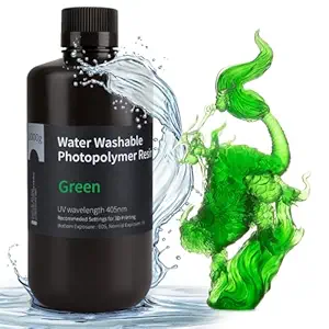 ELEGOO Water Washable 3D Printer Resin LCD UV-Curing Resin 405nm Standard Photopolymer Resin for Mars Saturn Jupiter MSLA DLP LCD 3D Printing 1000Gram Clear Green