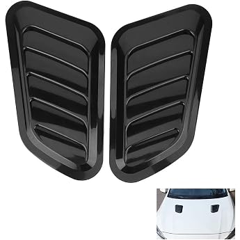Decorative Car Air Flow Inlet Cover Universal Hood Scoop Body Kit 2-Pack Cars and Truck Vent Accessories ABS Exterior Glossy Sticker Black