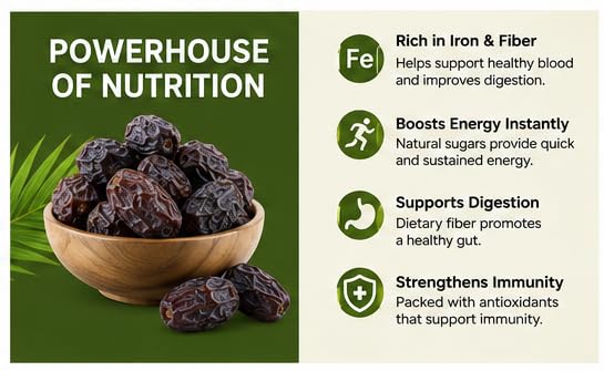 Image of NutriBites Premium Black Dry Dates 1KG | Black Sukha Khajoor | Premium Kala Chuara Khajoor | Used in Mithai, Prasad, and Homemade Sweets | kali kharek dry fruit | Natural Sweetener & Daily Nutrition