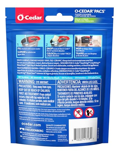 O-Cedar PACS Hard Floor Cleaner, Crisp Citrus Scent 10 Count (1-Pack) Made with Naturally- - image 9