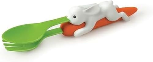 Genuine Fred SNACK RABBIT Nesting Kids Utensils, Carrot Fork and Bunny Spoon, Picky Eater Solutions, Unique Design, Fun Stocking or Basket Stuffer for Kids