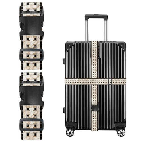 Image of Nuxovilar Luggage Straps Set for Suitcase 1.96x90.5in Polyester | Cargo Strap Travel Belt Security Buckle Band Business Travel Formal Trip Daily Use (Marble Mosaic)