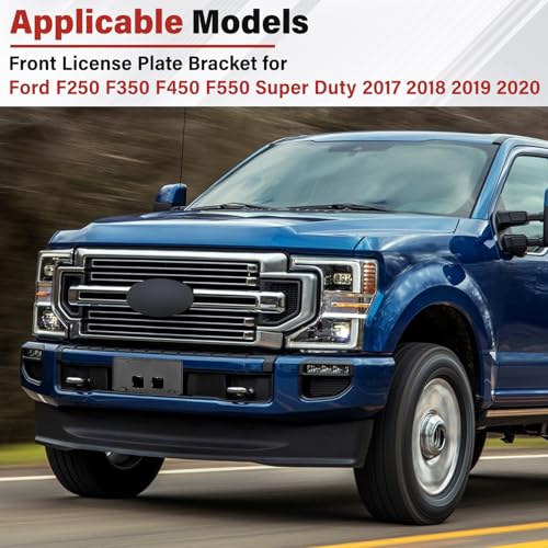 Image of License Plate Bracket Accessories for Ford F250 F350 F450 F550 Super Duty 2020 2021 2022, Front Bumper License Plate Holder Replacement Frame Black Mount