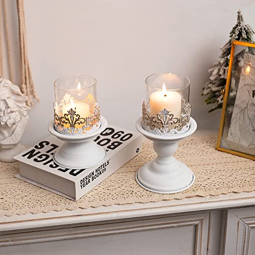 Miniatura 4 de Sziqiqi Retro Candeleros Portavelas Blanco - Portavelas De Metal Para Mesa De Comedor Chimenea Mantel Boda Fiesta Navidad Sala Comedor Estar Halloween Comunion Escritorio Cumpleaños