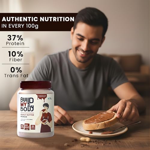 Image of Build My Body | BMB - Chocolate Peanut Butter Powder | 37g Protein | Makes 900g Peanut Butter Spread | With Real Cocoa | Guilt-Free Indulgence | 1 /3 Calories | 4x Less Fat | Rich Chocolate Taste for Everyday Snacking & Healthy Lifestyles | 410g