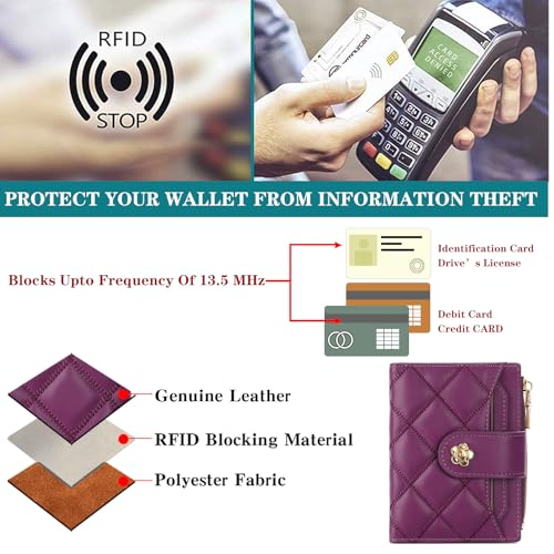 Image of RNIEGA Small Wallets for Women Leather Bifold Wallet Women RFID Blocking Purse Credit Card Holder with 15 Card Slots and ID Window Coin Pocket