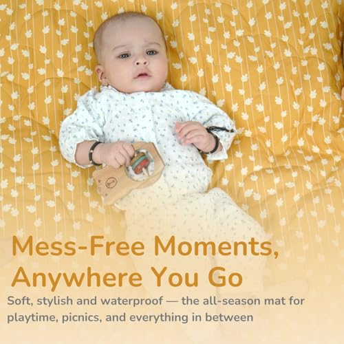 Image of TIDY SLEEP Waterproof Baby Messy Mat | Multipurpose Splash Mat for Under High Chair, Art & Craft, Feeding, Playtime | Anti-Slip, Easy Clean, Foldable | 95x95 cm | Golden Petals