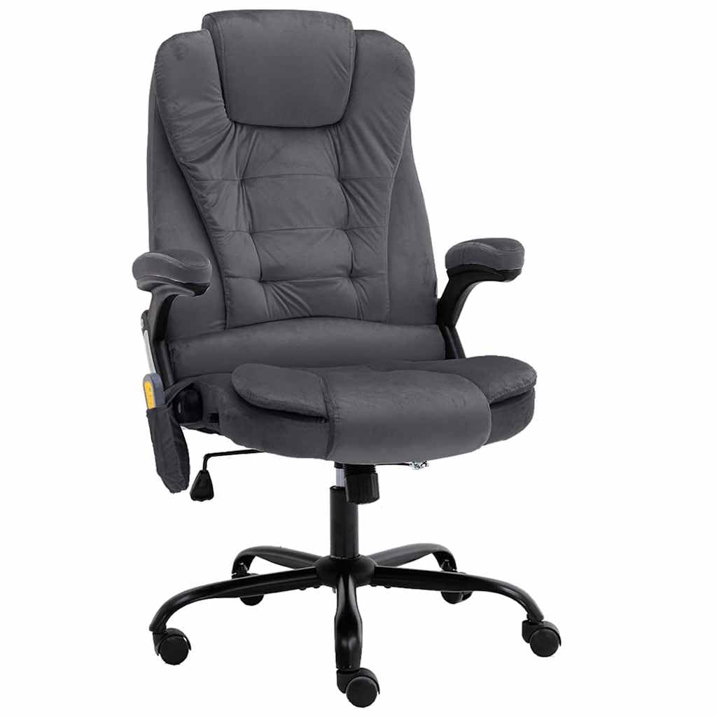 Sedia da ufficio massaggiante in velluto grigio scuro con funzione riscaldante, schienale con 4 punti di massaggio, regolabile in altezza, ergonomica, con ruote in nylon, ideale come sedia per