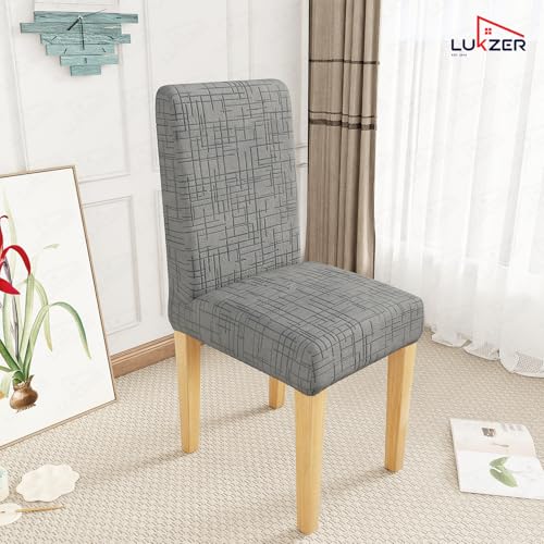 Image of Lukzer Elastic Dining Chair Cover - 1PC Pastel Dark Grey Tangled Lines | Textured High Stretch Jacquard Seat Cover | Removable Washable Short Dining Chair Cover Protector Seat Slipcover | (CC-118-01)