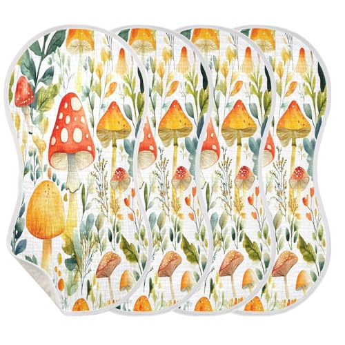 Watercolor Mushrooms Plant Burp Cloths Cotton Baby Washcloths,Large 22x11in Burping Cloth Absorbent and Soft for Newborn Baby Boys and Girls,4 Pack3