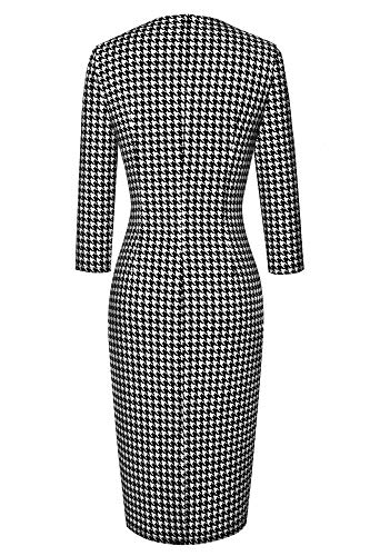 HOMEYEE Damen Vintage V-Ausschnitt Hahnentritt Stretch Bodycon Bürokleid B570 - Image 4