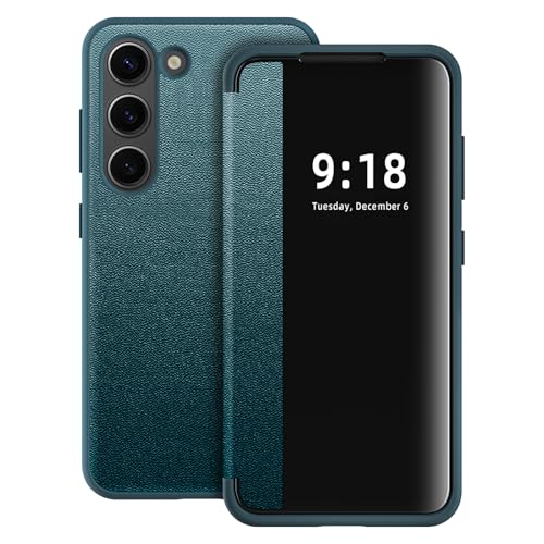 Coque Samsung S23 fine transparente étui à rabat vert 5G