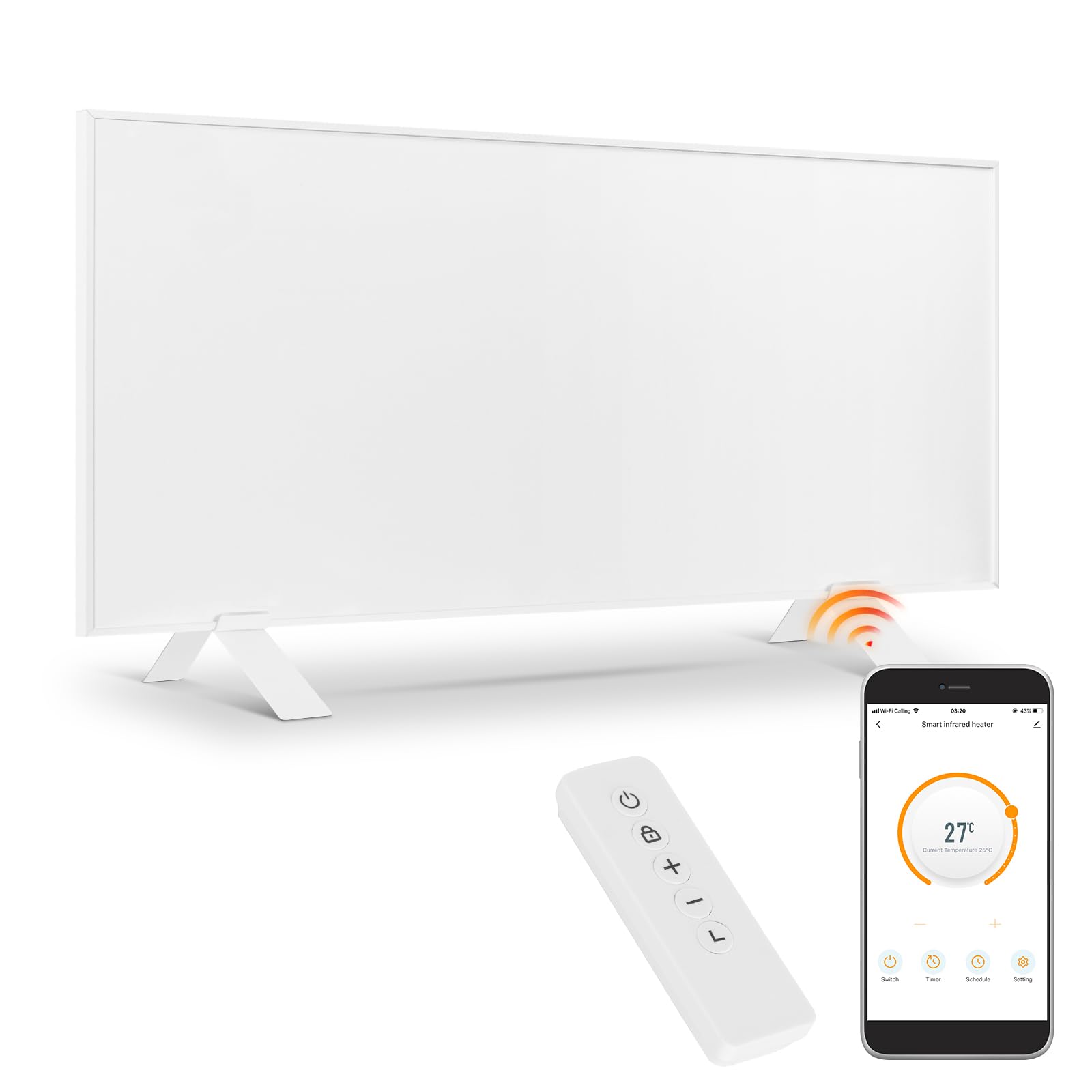 Riscaldamento a infrarossi Controllo WiFi 700 W - Da terra, a parete, riscaldamento a infrarossi a risparmio energetico, con termostato a distanza