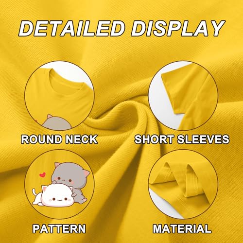 Image of KEEVICI Cute Cat Shirts for Girls Graphic Tees Kids Kawaii Cartoon Animal Print T Shirt Summer Cotton Short Sleeve Tops