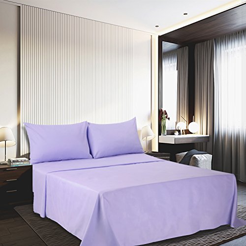 Image of 4 Piece Bed Sheet Set (Queen,Lavender) 1 Flat Sheet,1 Fitted Sheet and 2 Pillow Cases,Brushed Microfiber Luxury Bedding with Deep Pockets