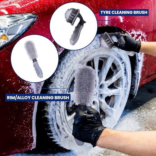 Image of Autofy Rim Tyre Cleaner Brush [**Pack of 2**] Car Cleaning Brush for Rim Cleaning Liquid Nylon Bristles Car Microfiber Duster Tire Rubber Car Accessories
