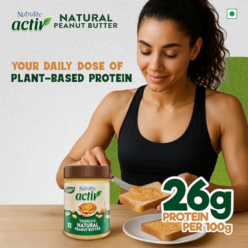 Image of Nutralite Activ Peanut Butter Natural Crunchy | 1kg Jar | 26g Protein per 100g | High Dietary Fibre | No Added Sugar & Salt | Zero Trans-Fat | No Gluten | No Hydrogenated Oil | No Preservatives