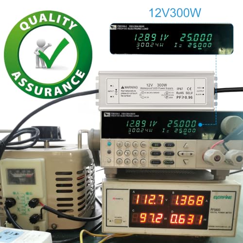 Image of 12V 300W LED Power Supply, IP67 Waterproof LED Driver, AC 80-265V to DC 12 Volt 25A Low Voltage Transformer Converter for Outdoor LED Strip & Landscape Lighting, 3-Prong Plug