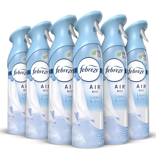 Febreze Air Mist Air Freshener Spray, Odor-Fighting Room Spray, Air Fresheners for Home and Bathroom and Kitchen, Aerosol Can, Linen & Sky Scent, 8.8oz, 6 Count