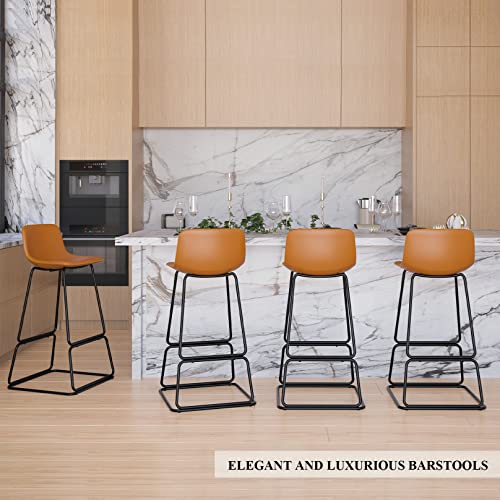 Bar Stools High Chair, Mid Century Modern Bar Stools Set Of 2, Faux Leather Dining Chairs For Coffee Bar, Industrial Indoor Bar Stools With Back For Kitchen Counter, Tall Barstools Chairs,30" #TOP2