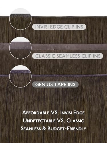 Image of WENNALIFE Genius Seamless Clip in Hair Extensions Real Human 18 inch 120g 7 Pcs Balayage Chocolate Brown to Caramel Blonde Clip Ins Luxury Remy Hair Extensions De Cabello Humano