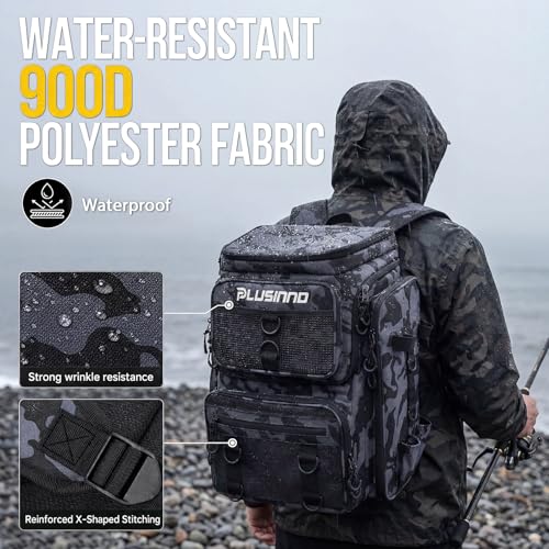 PLUSINNO Fishing Tackle Backpack with Rod Holders,42L Water-resistant Fishing Bag Store Fishing Gear, Fisher Gifts For Men. - image 2