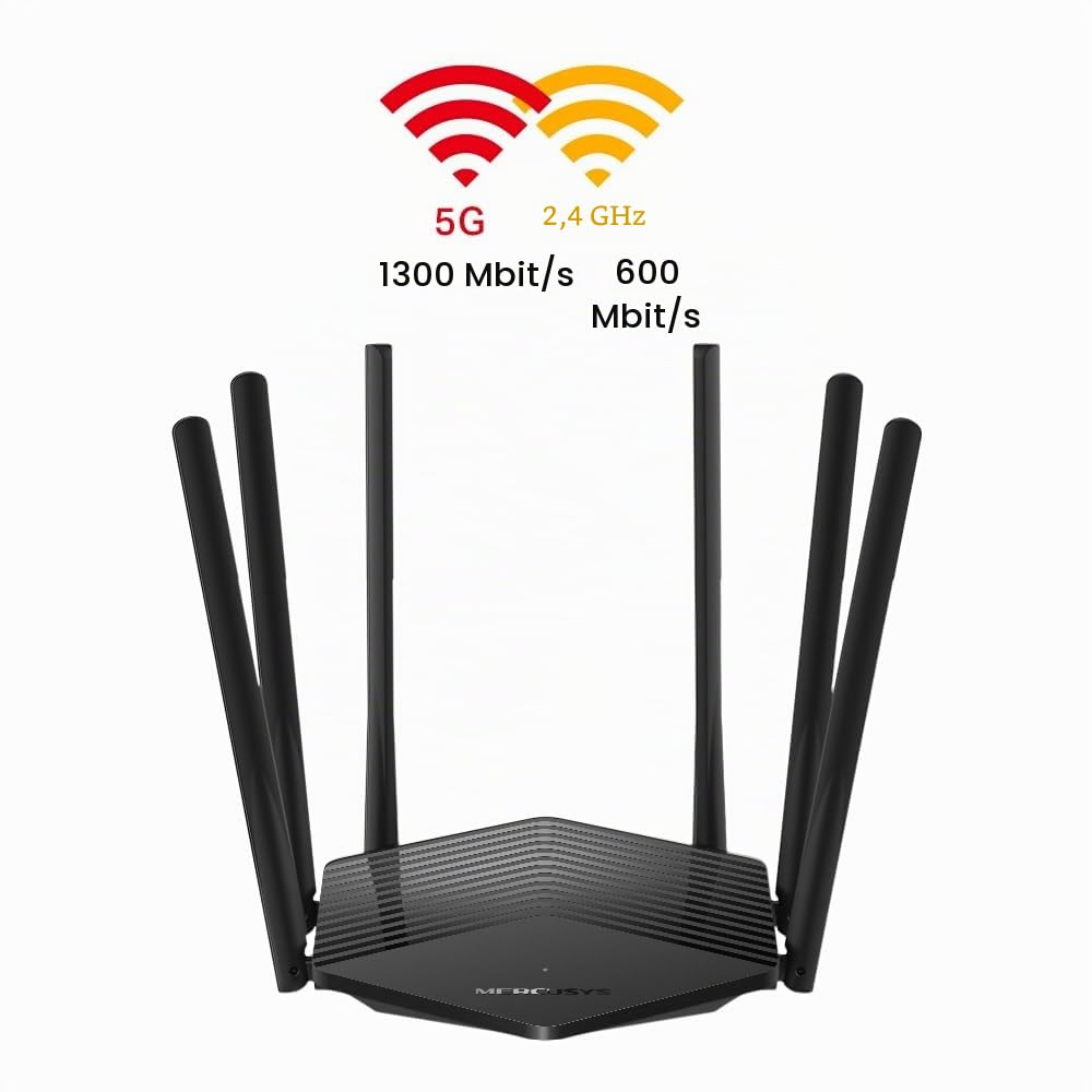 Mercusys Routeur WiFi AC1900Mbps , Routeur WiFi Bi-Bande , 3 ports RJ45 Gigabit , 6 antennes, Connexion intelligente, Contrôle parental, Mode point d'accès, MR50G
