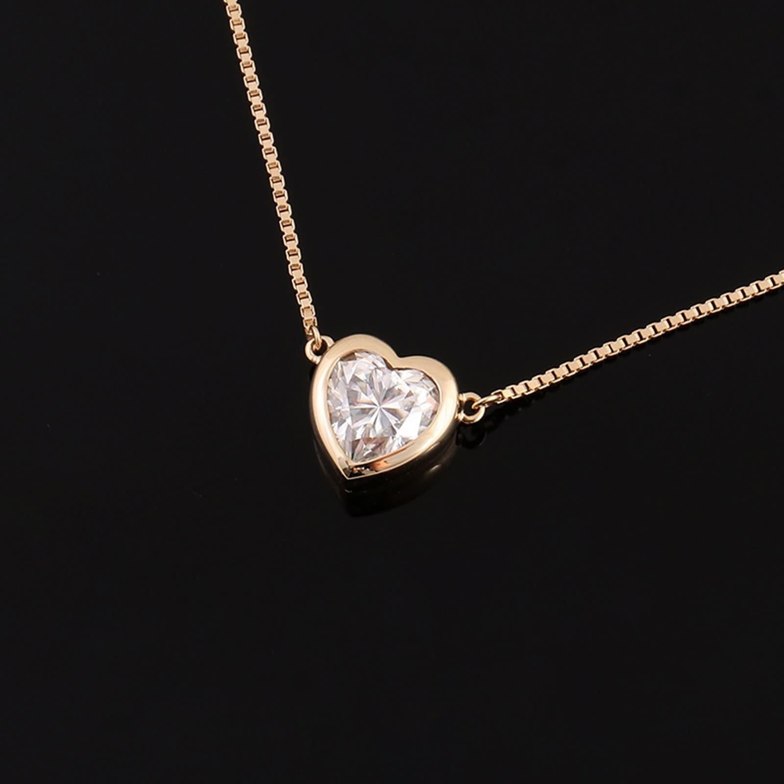 9K/14K/18K Gold Halskette für Damen, 1ct Moissanit einfacher Edelstein Anhänger Schmuck Kettenlänge 18 Zoll