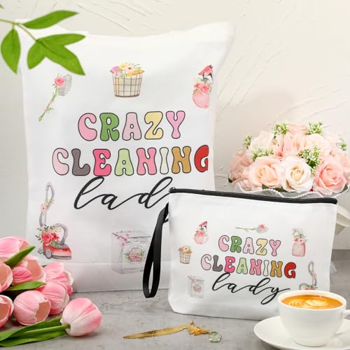 Housekeeping Appreciation Week Gifts Cleaning Bags for Housekeepers Custodian Cleaning Makeup Bag Cosmetic Pouch Canvas Tote Bag(6 Pcs,White)4