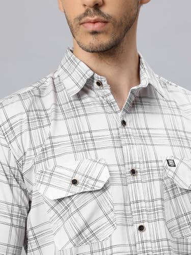 Image of Majestic Man Men's Pure Cotton Cargo Checkered Shirt with Dual Flap Pockets - Slim Fit | Full Sleeve | Casual Wear | Trendy & Comfortable