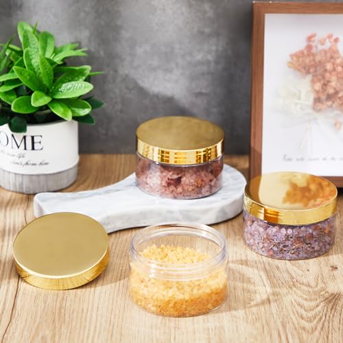 Dandat 24 Pcs 8 oz Plastic Jar Container with Lid and Label Refillable Empty Round Clear with Gold PET Cosmetic Sample Containers for Lotion, Cream, Ointments, Body Butter, Makeup, Travel Storage4