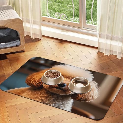 Tapis d'alimentation pour chien et gamelle d'eau antidérapant pour animaux de compagnie - Tapis absorbant pour chat - Tapis de nourriture mignon pour caniche...