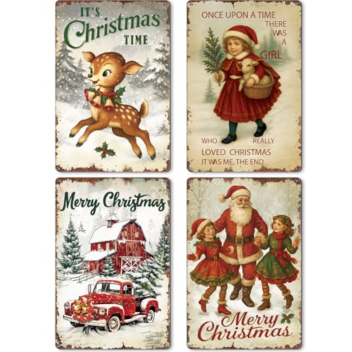Otoolling 4 Pcs Vintage Christmas Metal Sign...