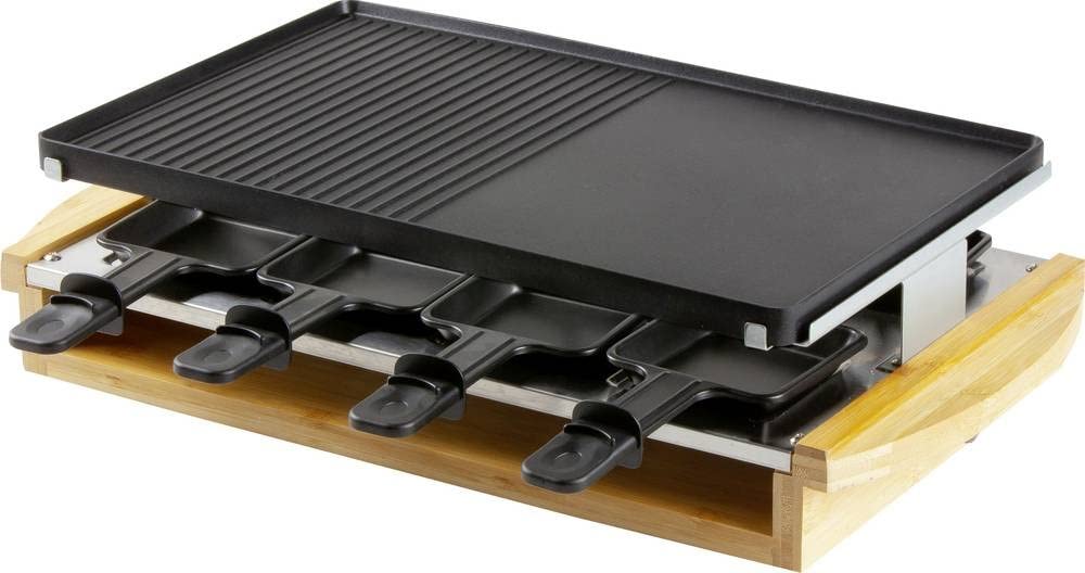 Appareil a Raclette DOMO DO9246G - -grill Bamboo - 1200W - 3 niveaux - 8 personnes - Résistance acier inoxydable