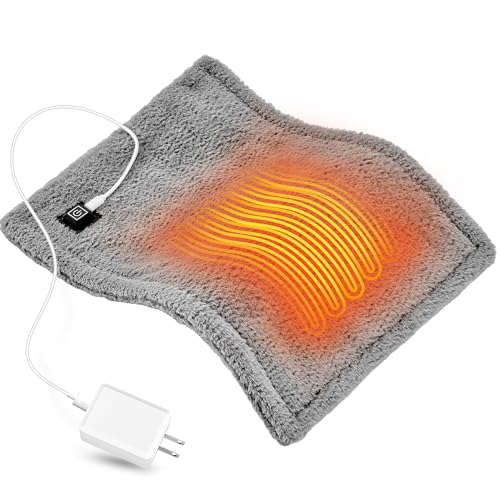 USB Heating Pad, 5V 3A Fast Heating with 3 Heat Settings & Auto Off, Travel Heating Pad for Neck, Shoulder, Back,Knee & Period Cramps. 12'x16' Fleece Heated Pad with USB-A to USB-C Cable, Grey