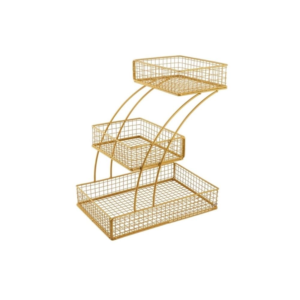 Zhaoj24-05 Fruit Racks 3 Tier Fruit Basket Bowl Iron Vegetable for Kitchen Counter Wire(Gold)