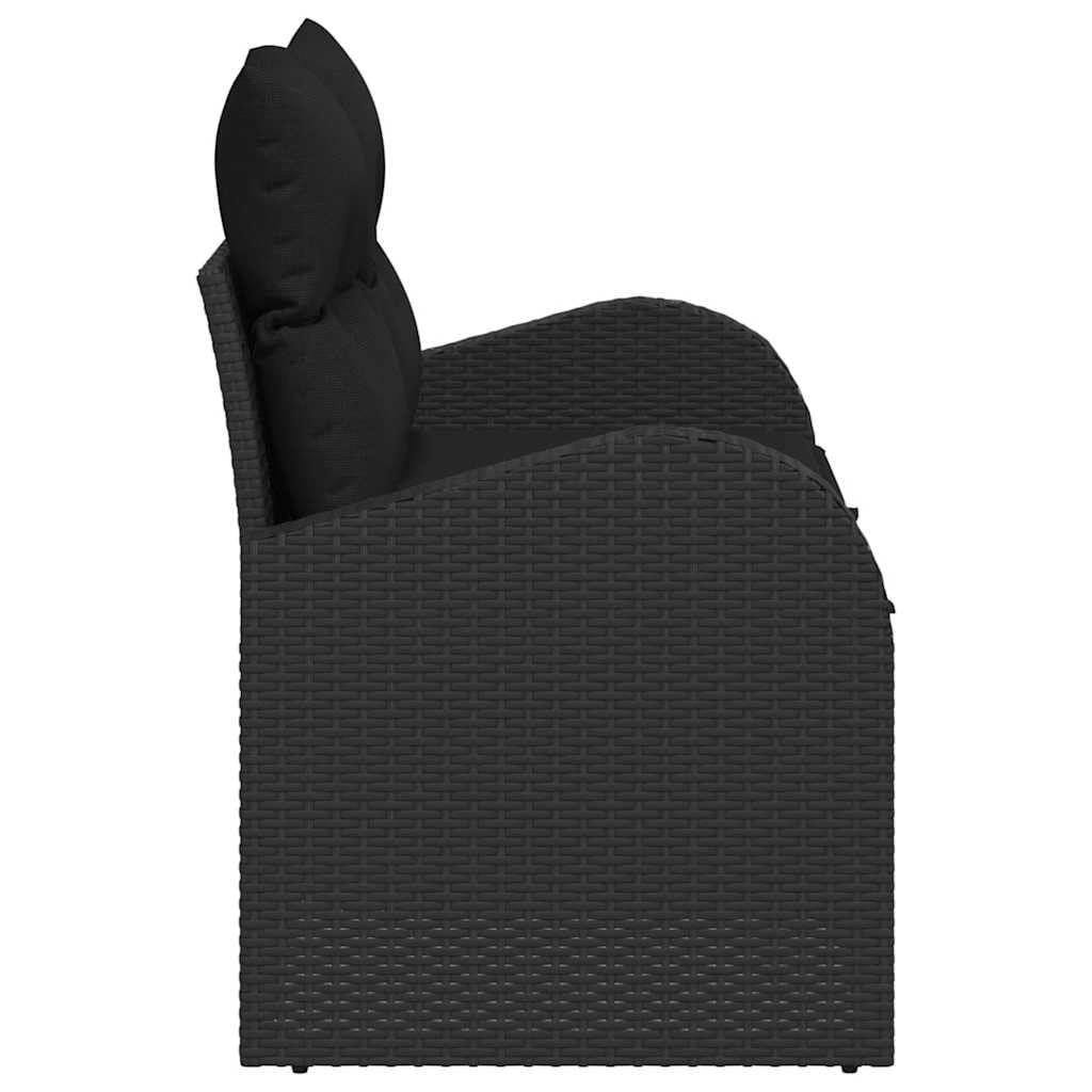 Divano da giardino nero, 124 x 62 x 69 cm, in rattan sintetico, 2 posti, per terrazza, balcone, set da giardino resistente alle intemperie