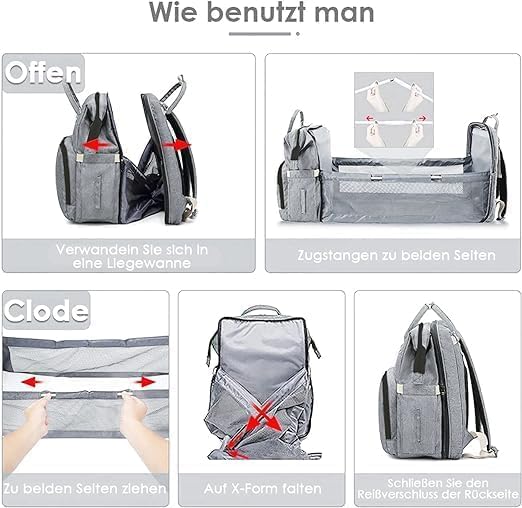 7 in 1 Backpack Changing Bag Lying Baby Bed Multifunctional Portable Travel Diaper Bag with Bed, Multicolored - Image 2
