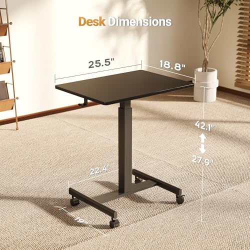 Image of YDN Mobile Mobile Standing Desk, Adjustable Height Portable Laptop Desk with Lockable Wheels, 25.5 inch x 18.8 inch Rolling Desk with Hook for Computer Workstation, Black